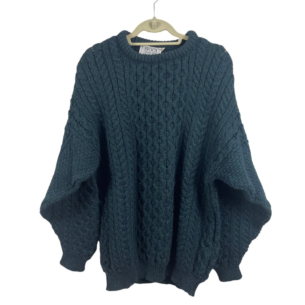 Vintage Avoca Collection Green Chunky Cable Knit Pullon Crewneck Sweater…